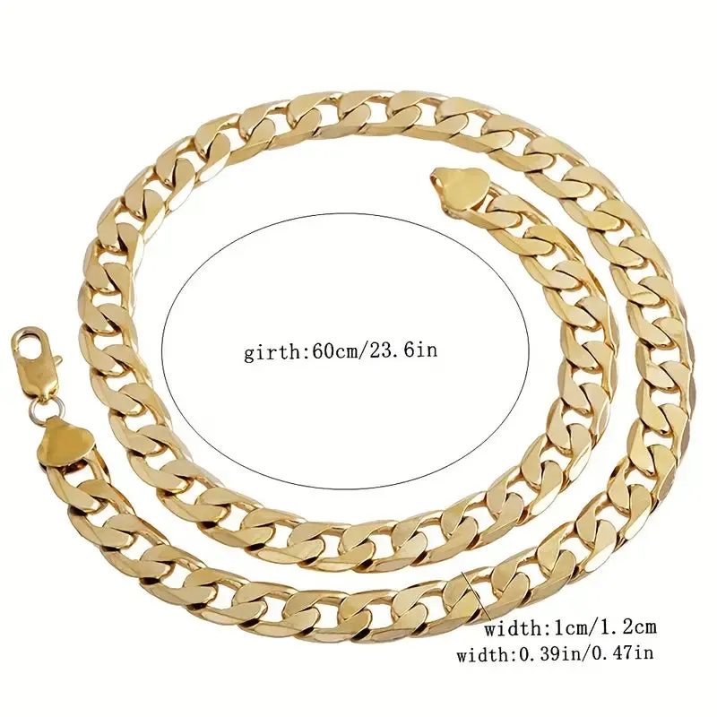 NEW Men's Necklace Bangle Necklace Jewelry Set, Flat Edge Chain Ring Gold Plated High Polished Hip Hop Jewelry, Available For Men, Gift For Men