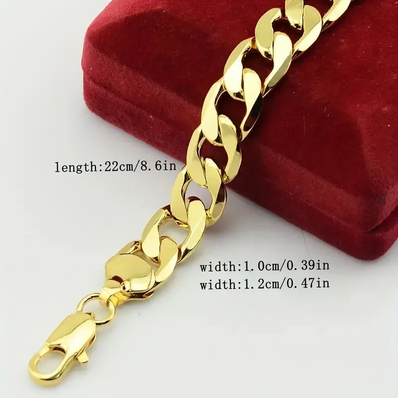 NEW Men's Necklace Bangle Necklace Jewelry Set, Flat Edge Chain Ring Gold Plated High Polished Hip Hop Jewelry, Available For Men, Gift For Men