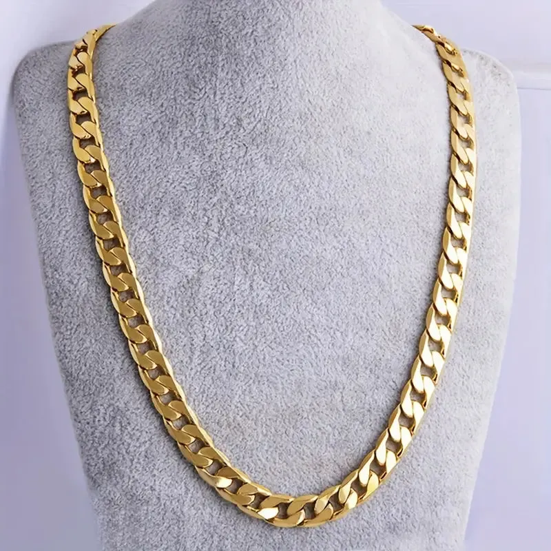 NEW Men's Necklace Bangle Necklace Jewelry Set, Flat Edge Chain Ring Gold Plated High Polished Hip Hop Jewelry, Available For Men, Gift For Men