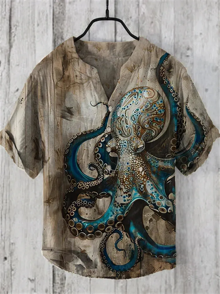 NEW Men's Vintage Octopus Art Print Casual Shirt, Sz XL, Retails $62