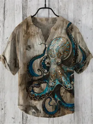 NEW Men's Vintage Octopus Art Print Casual Shirt, Sz XL, Retails $62