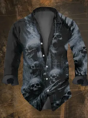 NEW Retails $67, Men's Vintage Dark Skull Print Long Sleeve Shirt, Sz M