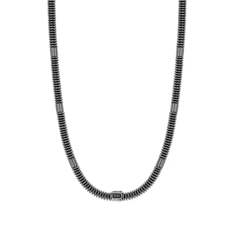 Nomination B-Yond Necklace, Hyper Edition, Washer Link Chain, Black Cubic Zirconia, Vintage Black PVD, Stainless Steel