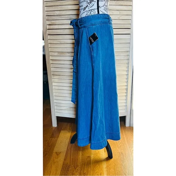 NWT Lauren Ralph Lauren Blue Denim Midi Skirt