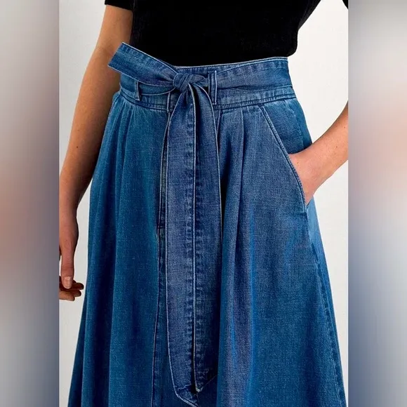 NWT Lauren Ralph Lauren Blue Denim Midi Skirt