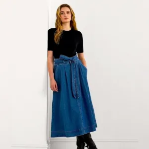NWT Lauren Ralph Lauren Blue Denim Midi Skirt