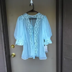 NWT Vintage de Notte Light Blue Negligee/Peignoir Lingerie Sleep Top