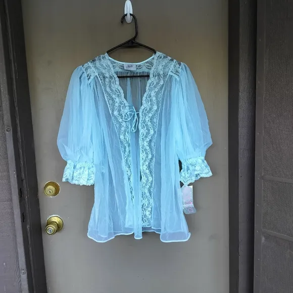 NWT Vintage de Notte Light Blue Negligee/Peignoir Lingerie Sleep Top