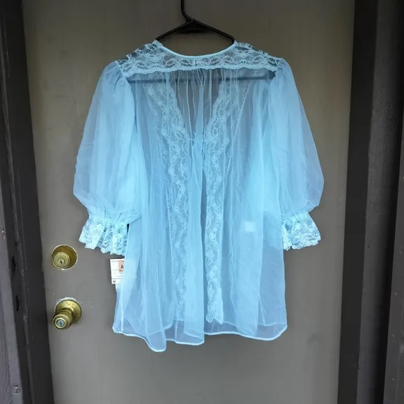 NWT Vintage de Notte Light Blue Negligee/Peignoir Lingerie Sleep Top