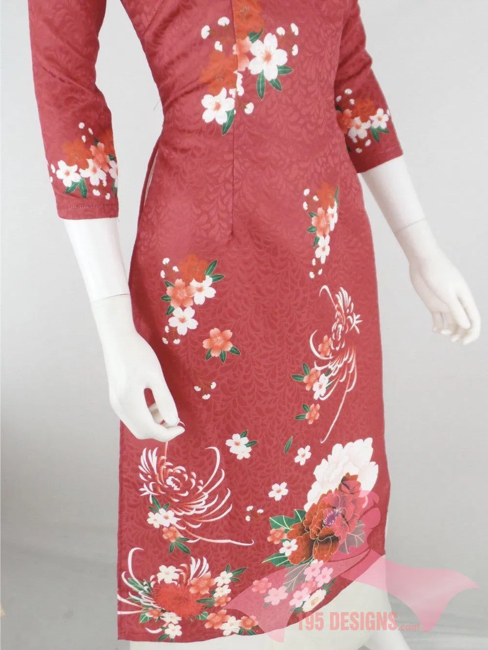 Áo Dài 3d dân gian đỏ hoa Xuân | Red Flower Modern Vietnamese Ao Dai