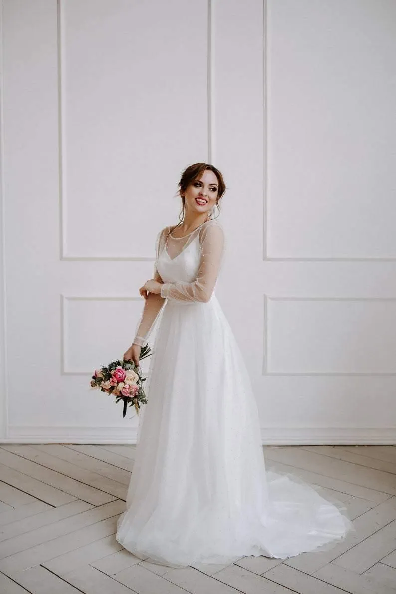 Open back Sexy Wedding Dress Ivory Tulle Wedding Dress Bohemian Dress TN214