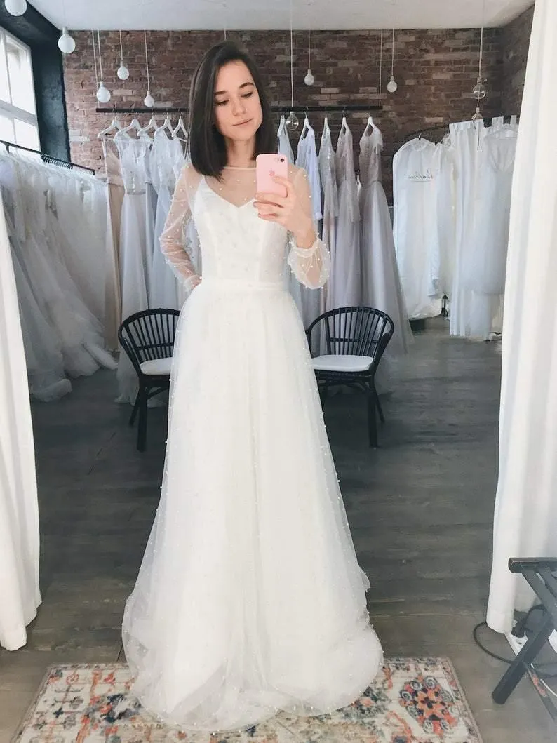 Open back Sexy Wedding Dress Ivory Tulle Wedding Dress Bohemian Dress TN214