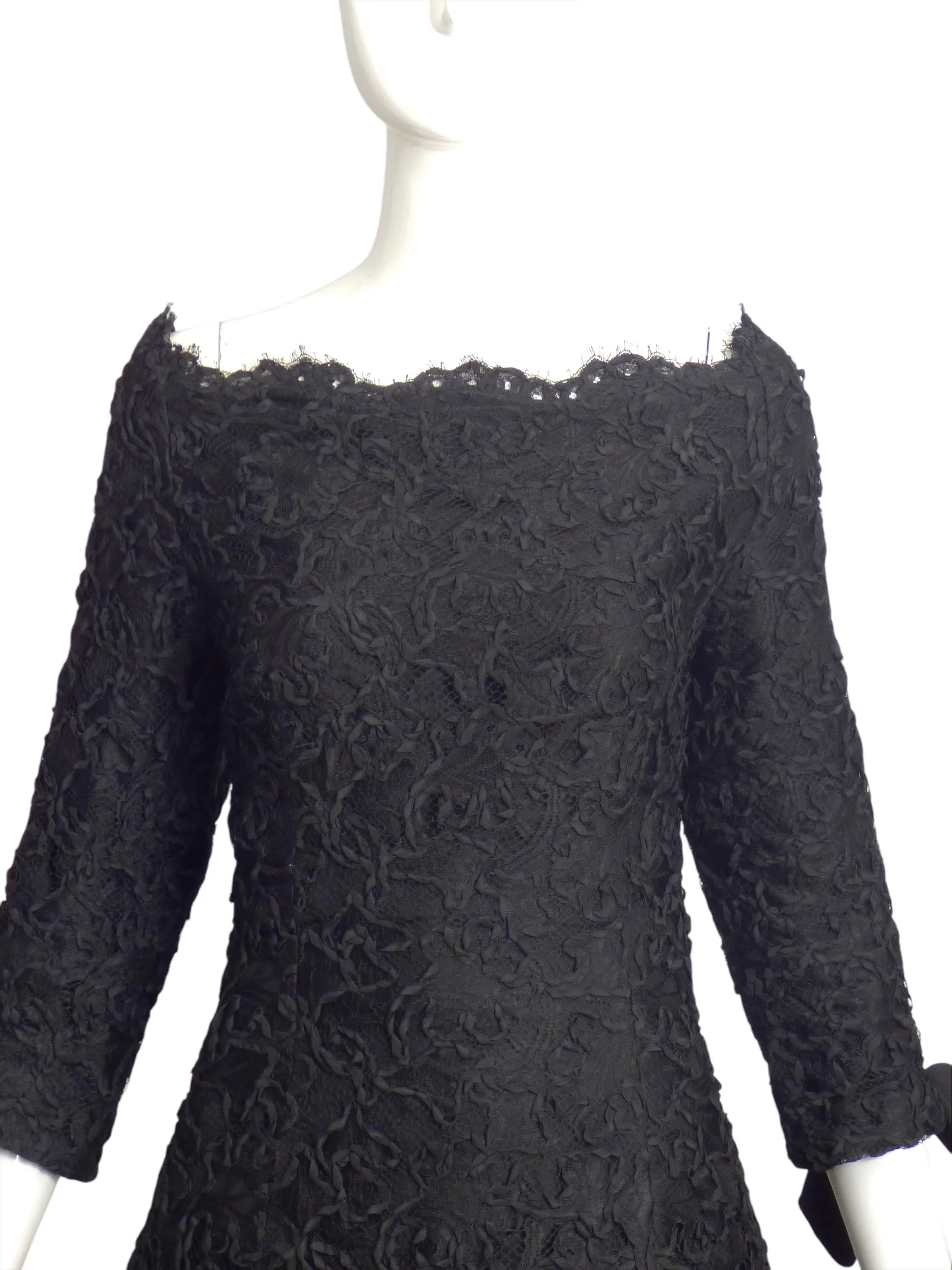 OSCAR DE LA RENTA- 1980s Black Ribbon d'Art Evening Gown, Size 10
