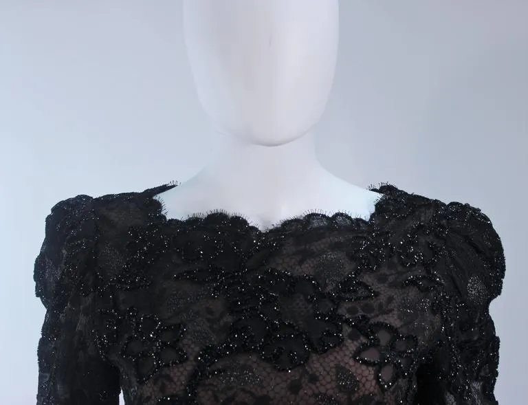 OSCAR DE LA RENTA  Black Lace Cocktail Dress Ruffled Hem Size 6-8