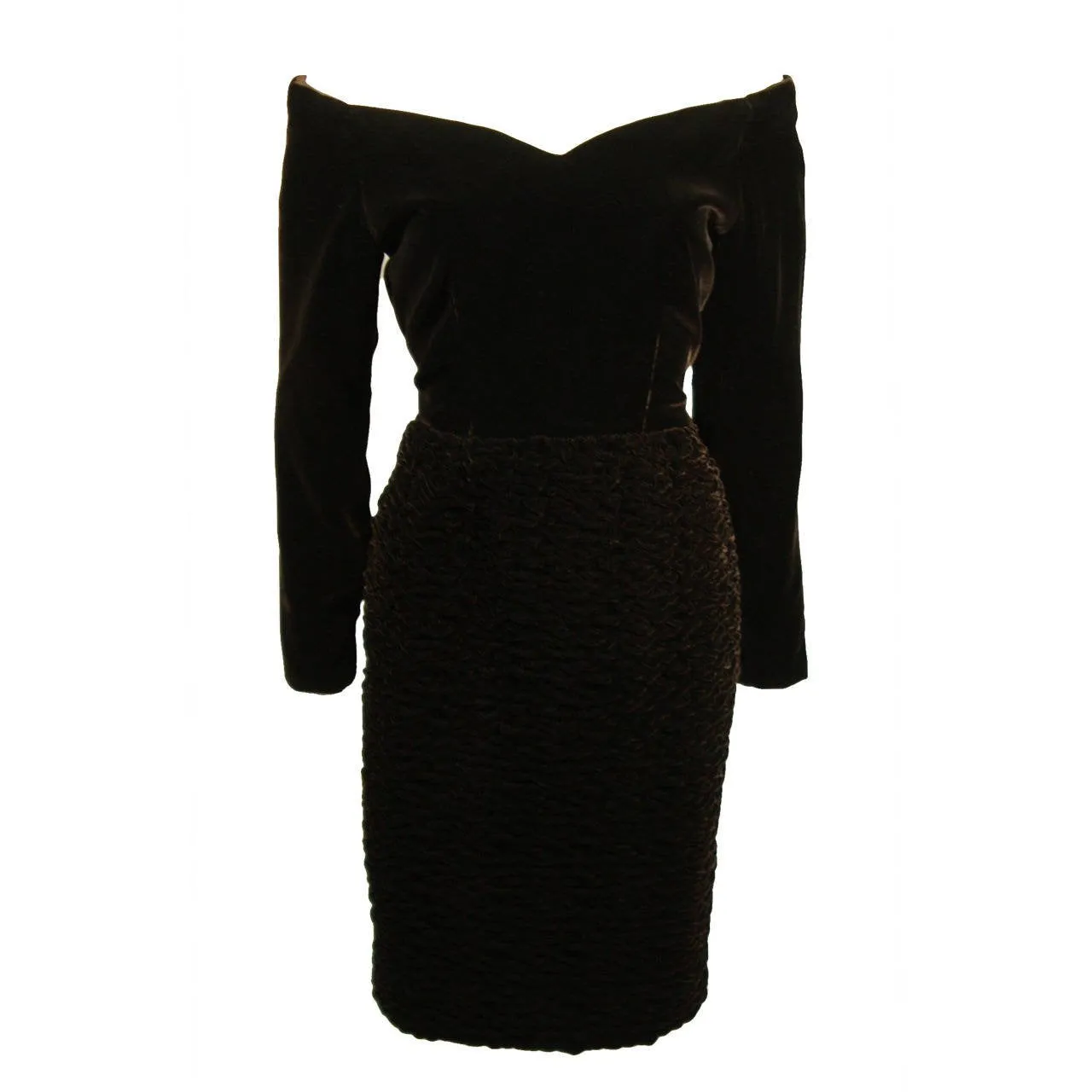 OSCAR DE LA RENTA Brown Velvet Ruched Cocktail Dress Size 6