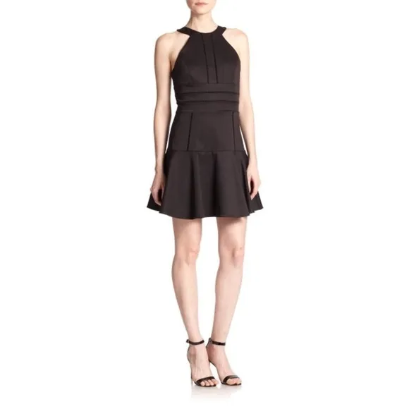 PARKER Black Brady Seamed Flare-hem Cocktail Dress