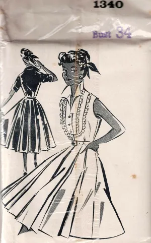 Patt-O-Rama 1340 Womens Rockabilly Shirtdress 1960s Vintage Sewing Pattern Bust 34 inches UNUSED Factory Folded