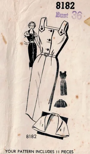 Patt-O-Rama 8182 Womens Classic Wiggle Dress & Capelet Jacket 1950s Vintage Sewing Pattern Bust 36 inches