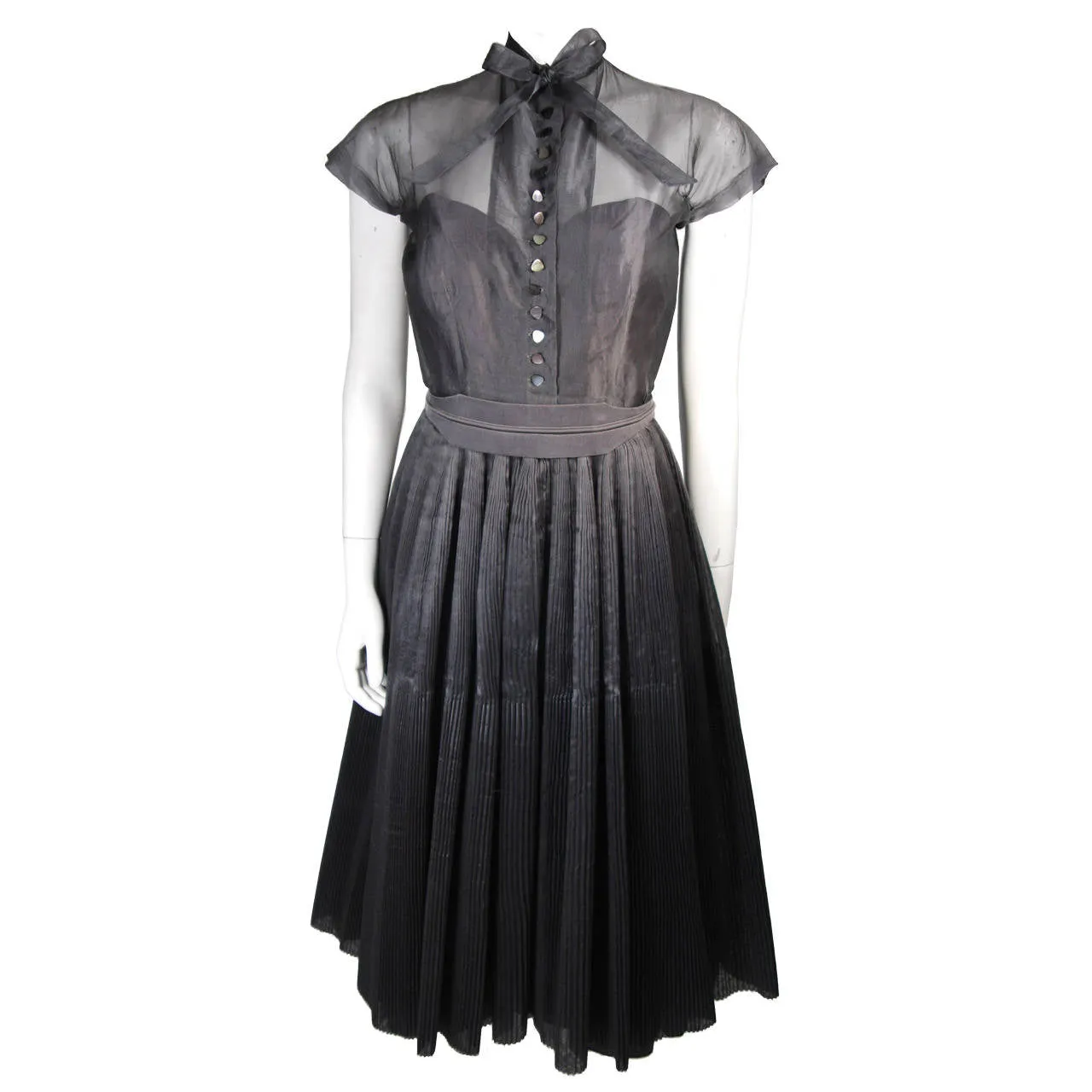 PEDRO RODRIGURZ 1950s Gray Silk Organza Cocktail Dress Size Small