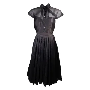 PEDRO RODRIGURZ 1950s Gray Silk Organza Cocktail Dress Size Small