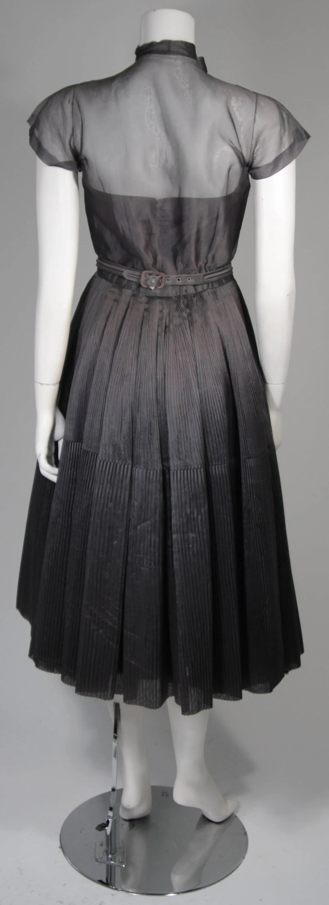PEDRO RODRIGURZ 1950s Gray Silk Organza Cocktail Dress Size Small