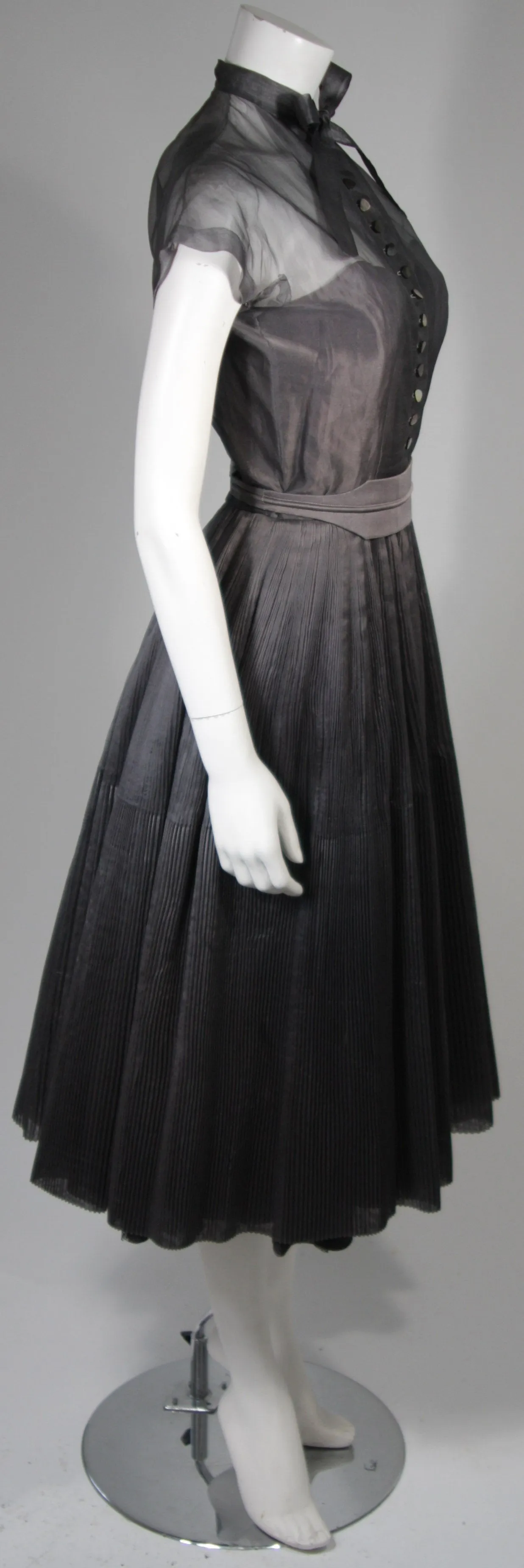PEDRO RODRIGURZ 1950s Gray Silk Organza Cocktail Dress Size Small