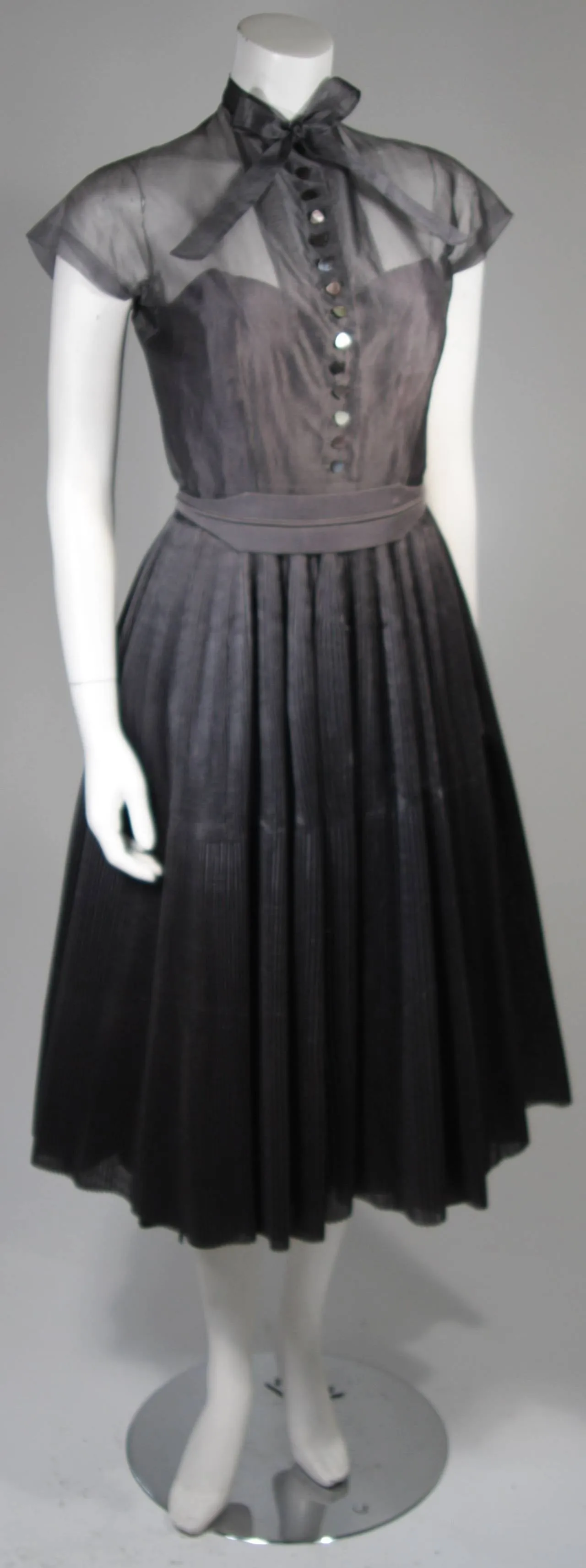 PEDRO RODRIGURZ 1950s Gray Silk Organza Cocktail Dress Size Small