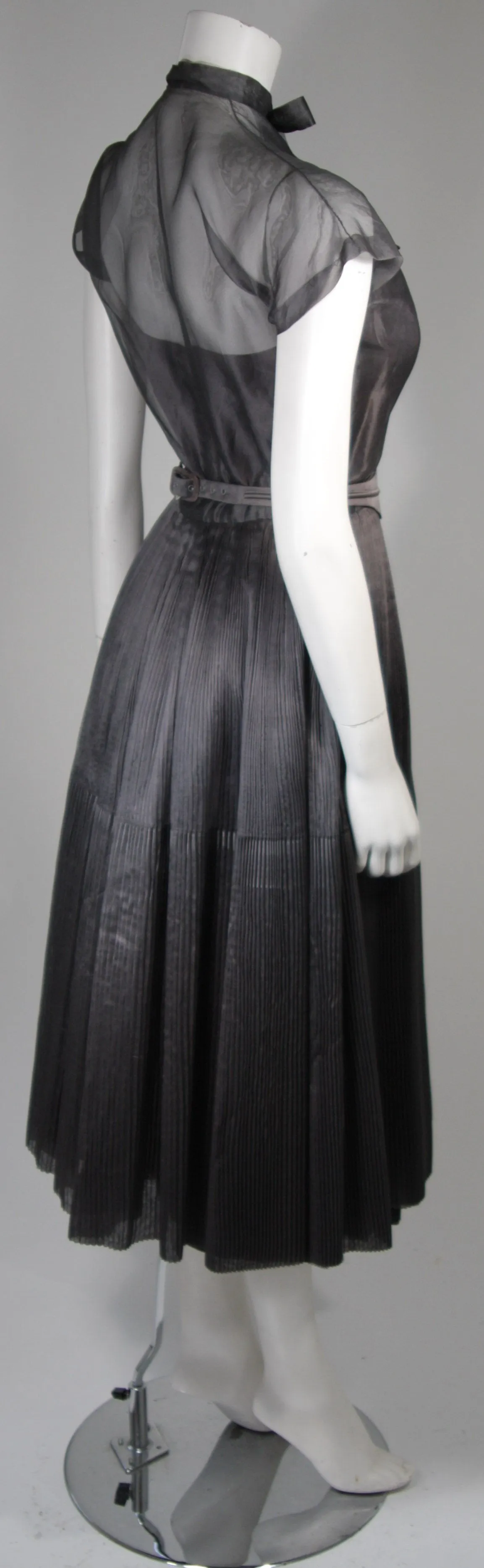 PEDRO RODRIGURZ 1950s Gray Silk Organza Cocktail Dress Size Small