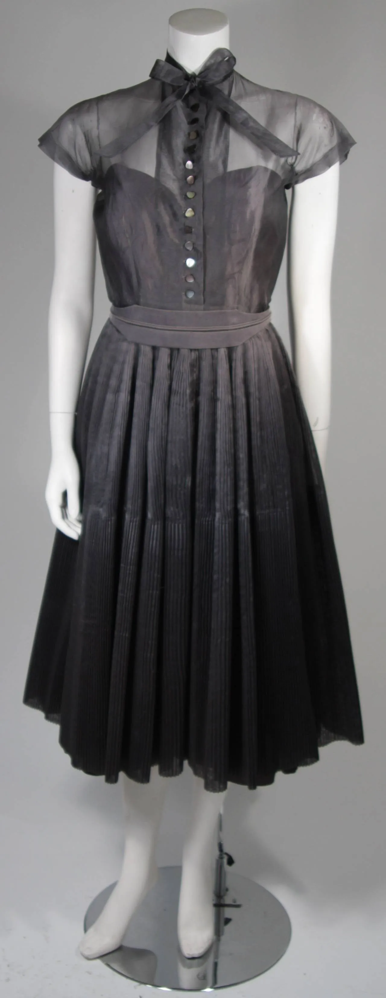 PEDRO RODRIGURZ 1950s Gray Silk Organza Cocktail Dress Size Small