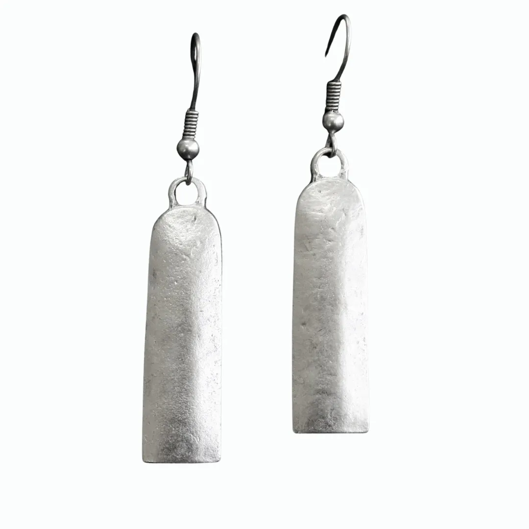 Pewter Bohemian Flat Slab Earrings II