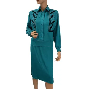 philippe marques skirt Set Size 8 Vintage caribbean Green embroidered knit