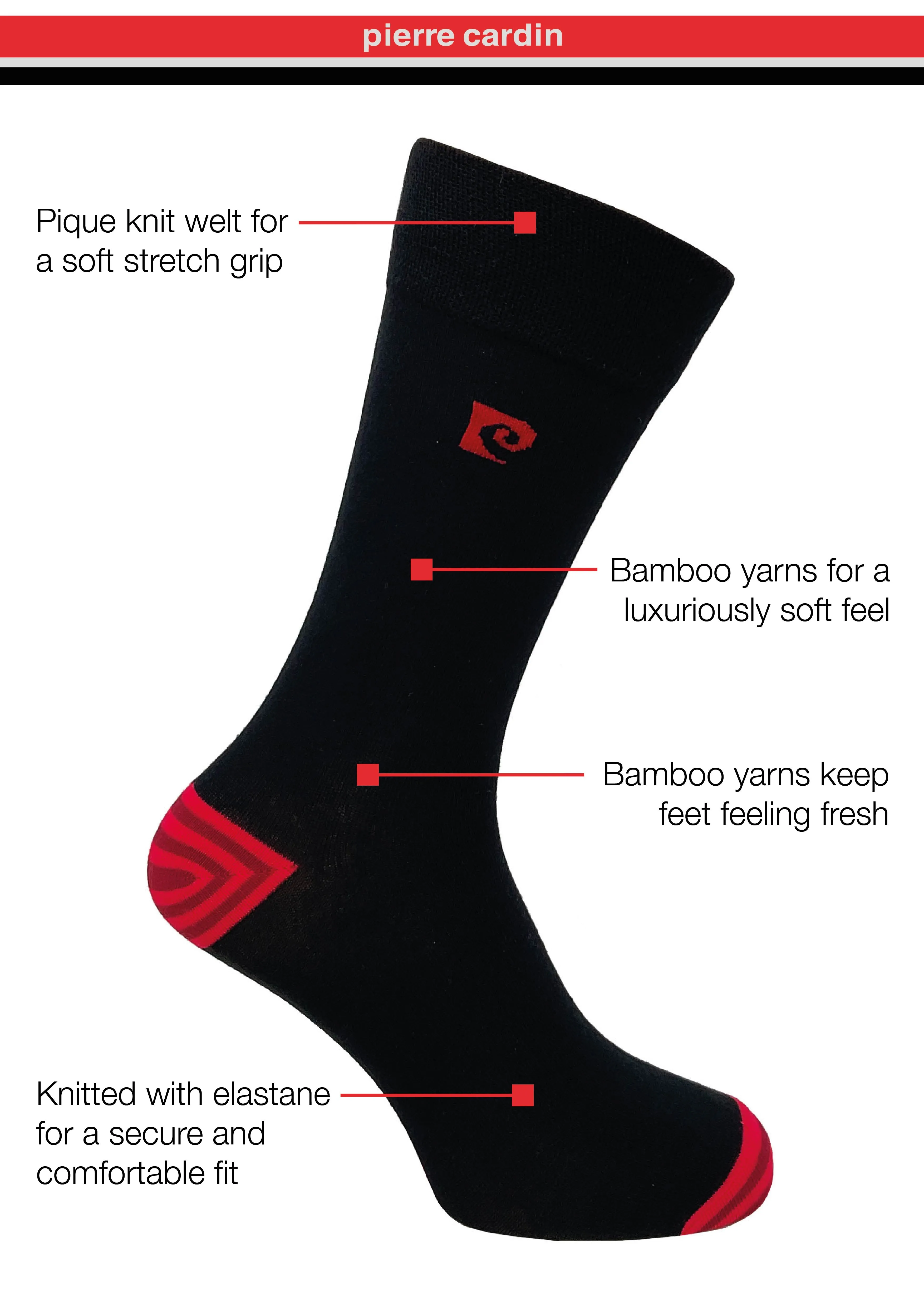 Pierre Cardin 5 Pack Bamboo Socks - Striped Heel & Toe