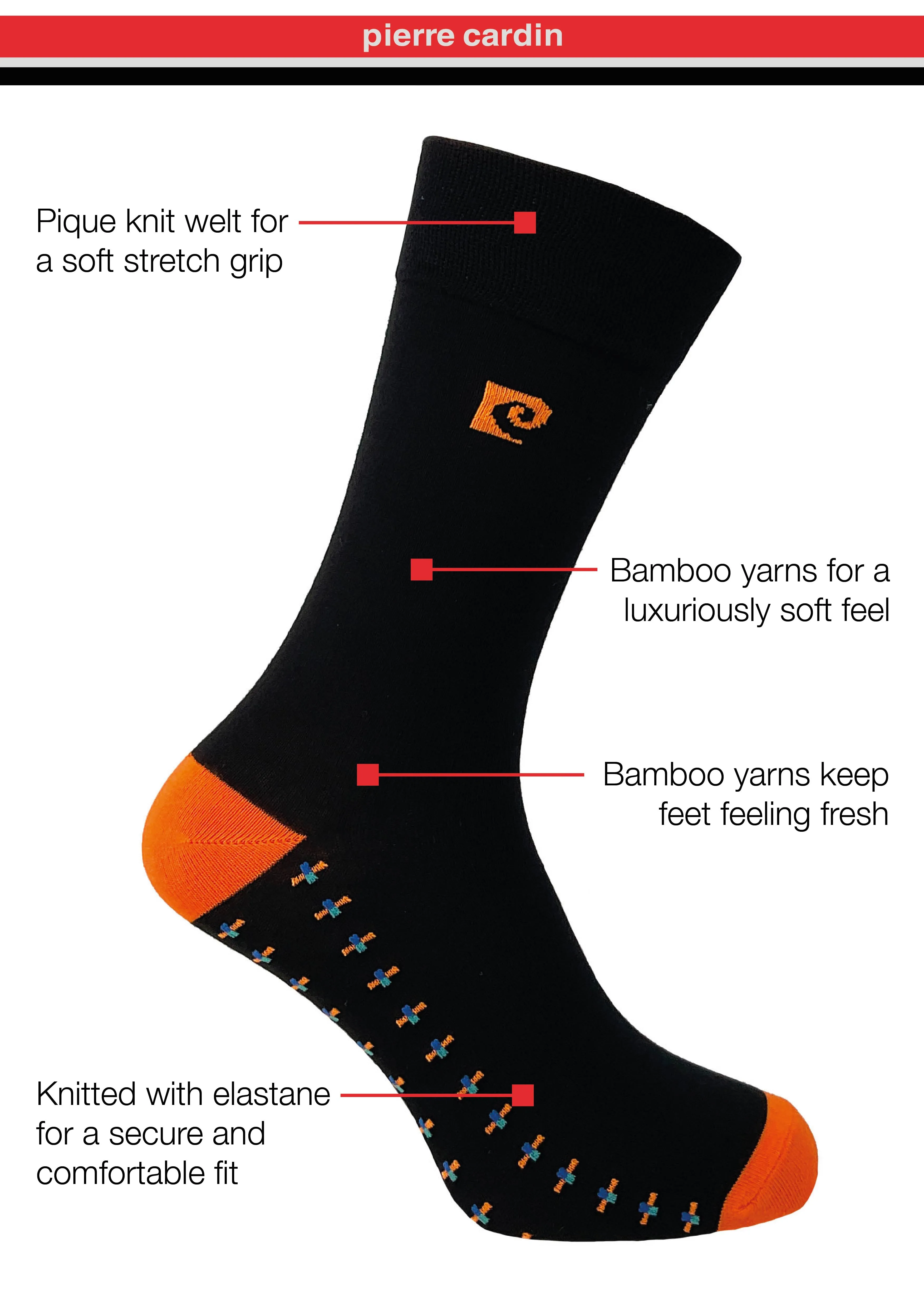 Pierre Cardin 5 Pack Bamboo Socks - Striped Heel & Toe