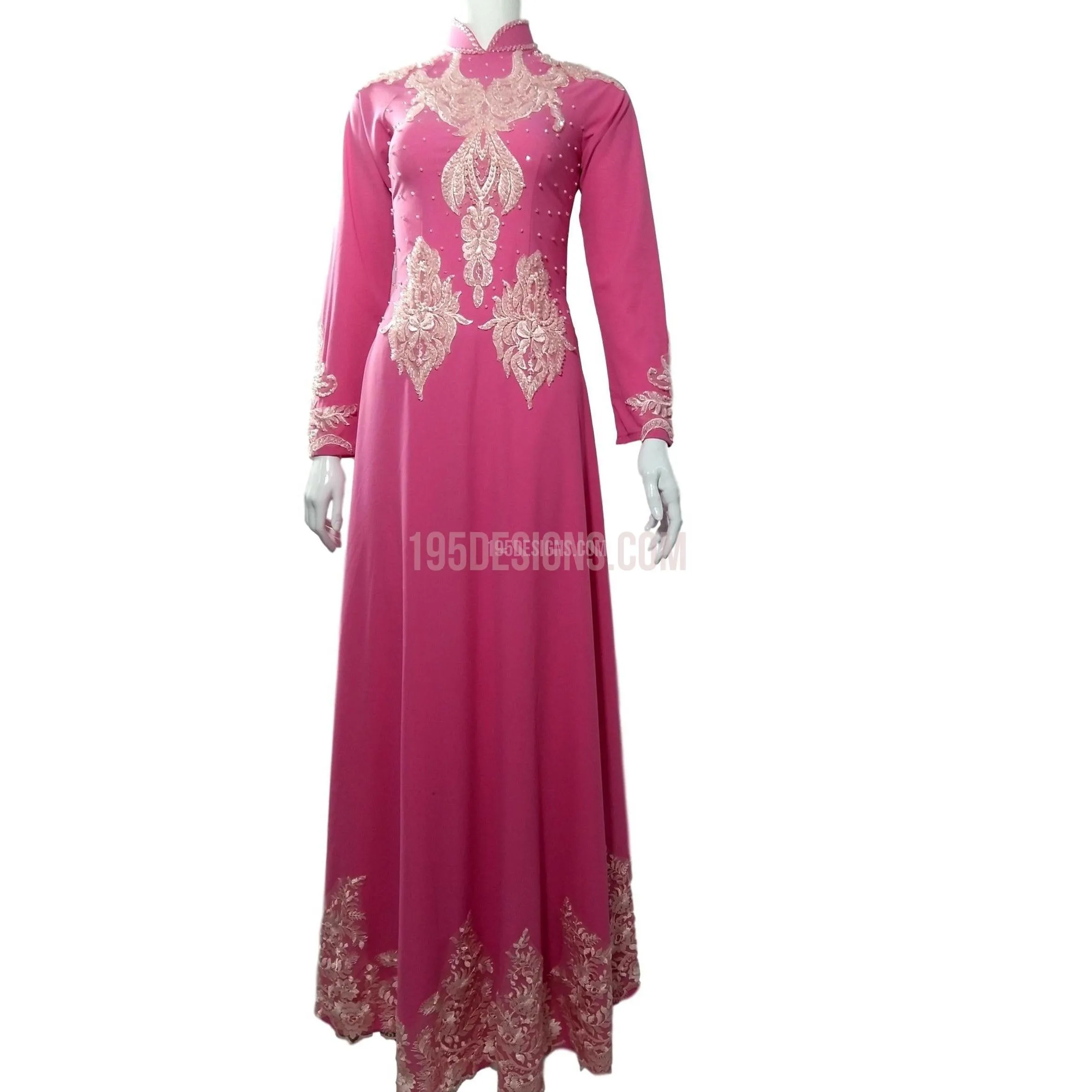 Pink Ao Dai Lace Flower Crystal Dress Inspiration - Ket Hoa Hat Da Ta Ao Dam