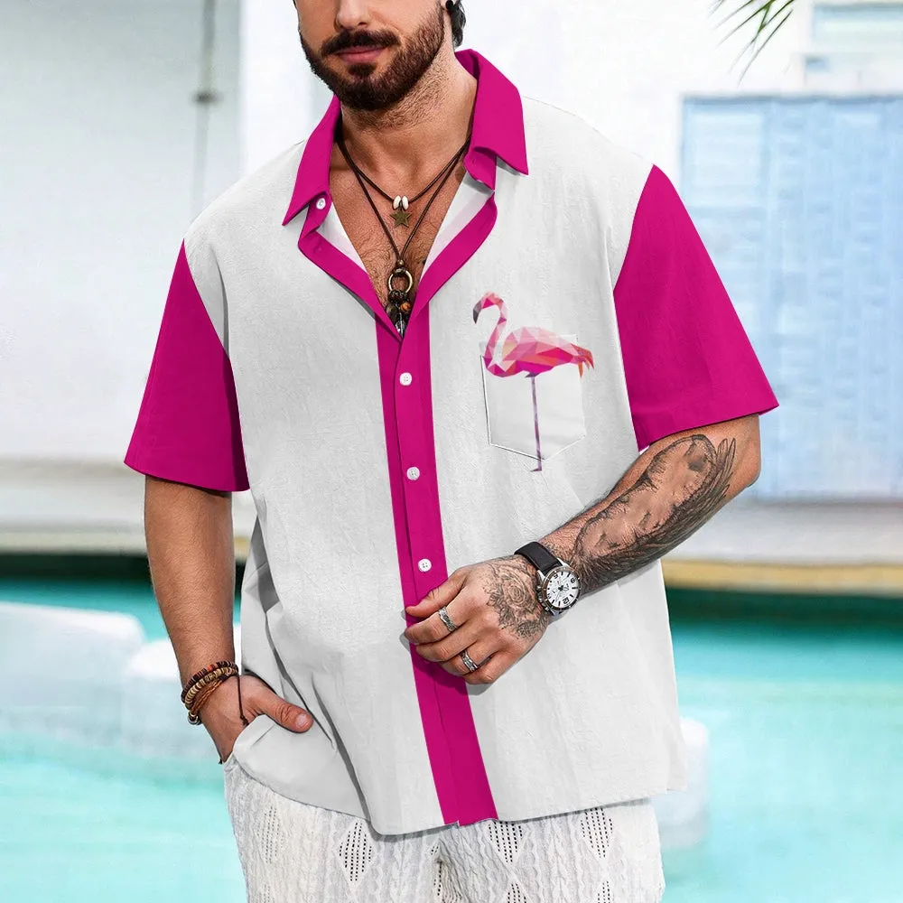 Pink Flamingo Graphic Men's Casual Short Sleeve Hawaiian Shirt 2401000398