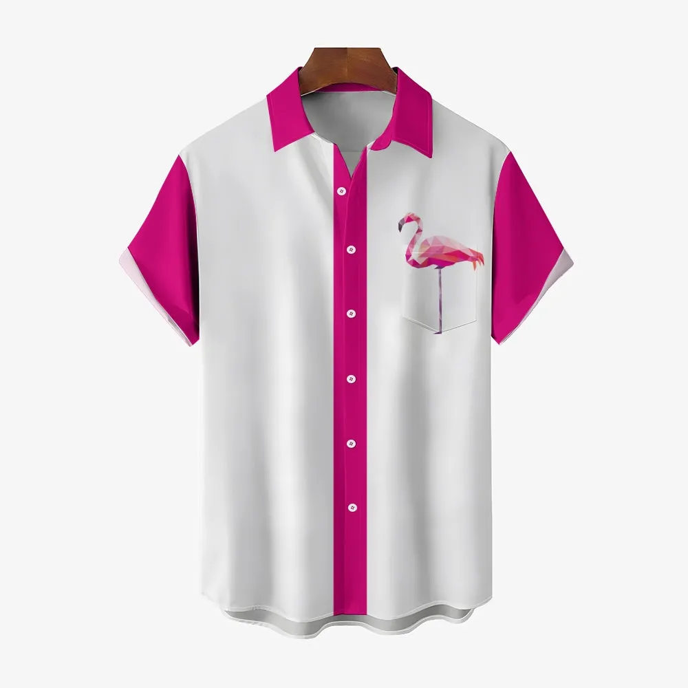 Pink Flamingo Graphic Men's Casual Short Sleeve Hawaiian Shirt 2401000398
