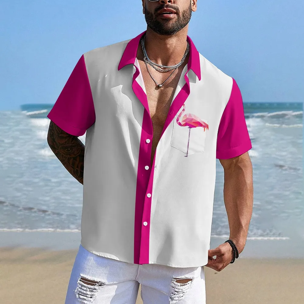 Pink Flamingo Graphic Men's Casual Short Sleeve Hawaiian Shirt 2401000398