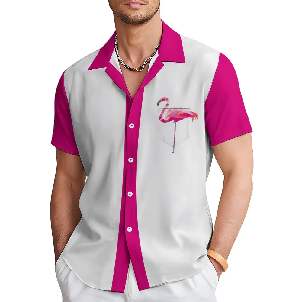 Pink Flamingo Graphic Men's Casual Short Sleeve Hawaiian Shirt 2401000398
