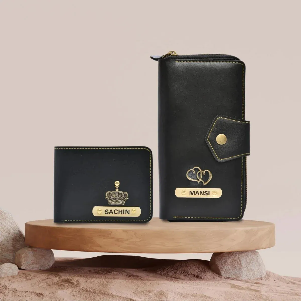 Premium Lady Wallet & Men's Wallet & Personalised Couple Rainbow Classic WaterBottle - Black