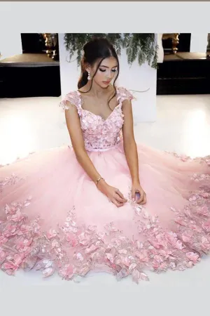 Princess Lace V Neck Short Prom Dress, Floral Homecoming Dress With Appliques, MH292