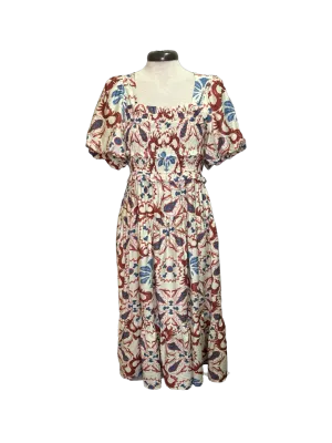 Printed Puff Sleeve Dress Brick/Blue