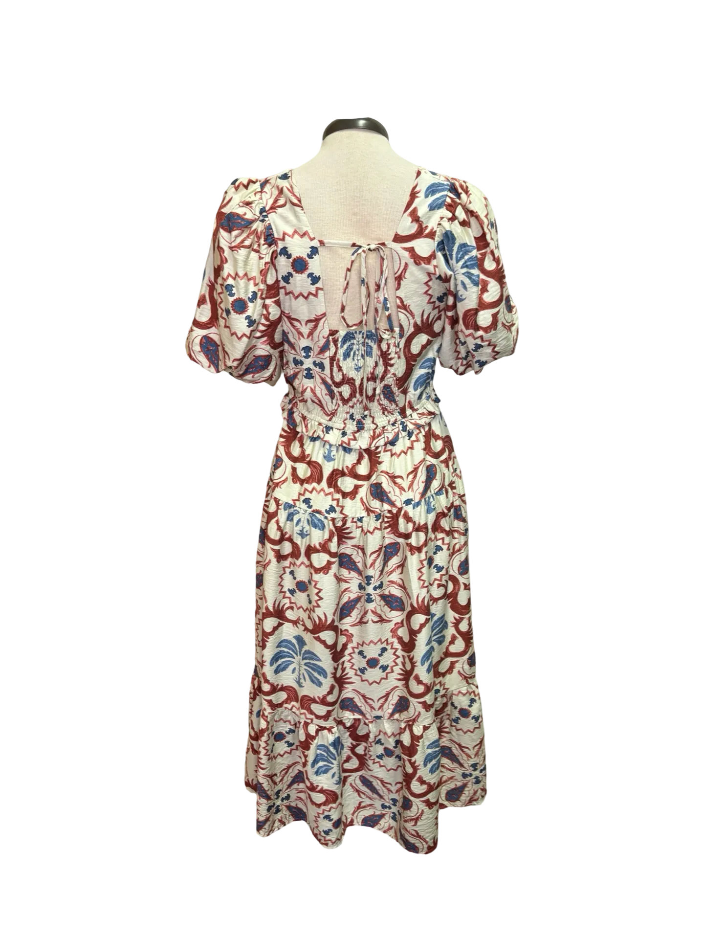 Printed Puff Sleeve Dress Brick/Blue