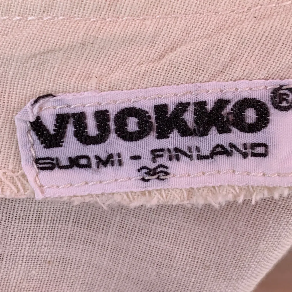 Puolikas Vuokko Nurmesniemi Gown Trapeze Tent Dress Sz 36 S Ivory & Brown Vintage 1970s