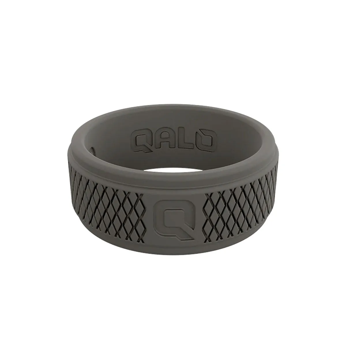 QALO Men's Dark Grey Step Edge Crosshatch Q2X Silicone Ring