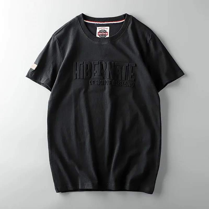 "Men's Summer Retro 3D Letter Printed T-shirt | American Style O-neck Casual Cotton Sport Top