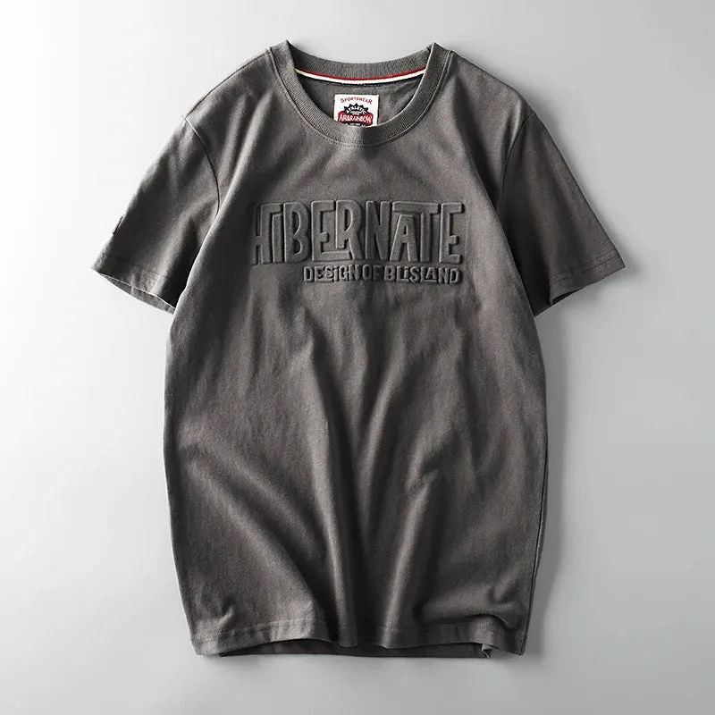 "Men's Summer Retro 3D Letter Printed T-shirt | American Style O-neck Casual Cotton Sport Top