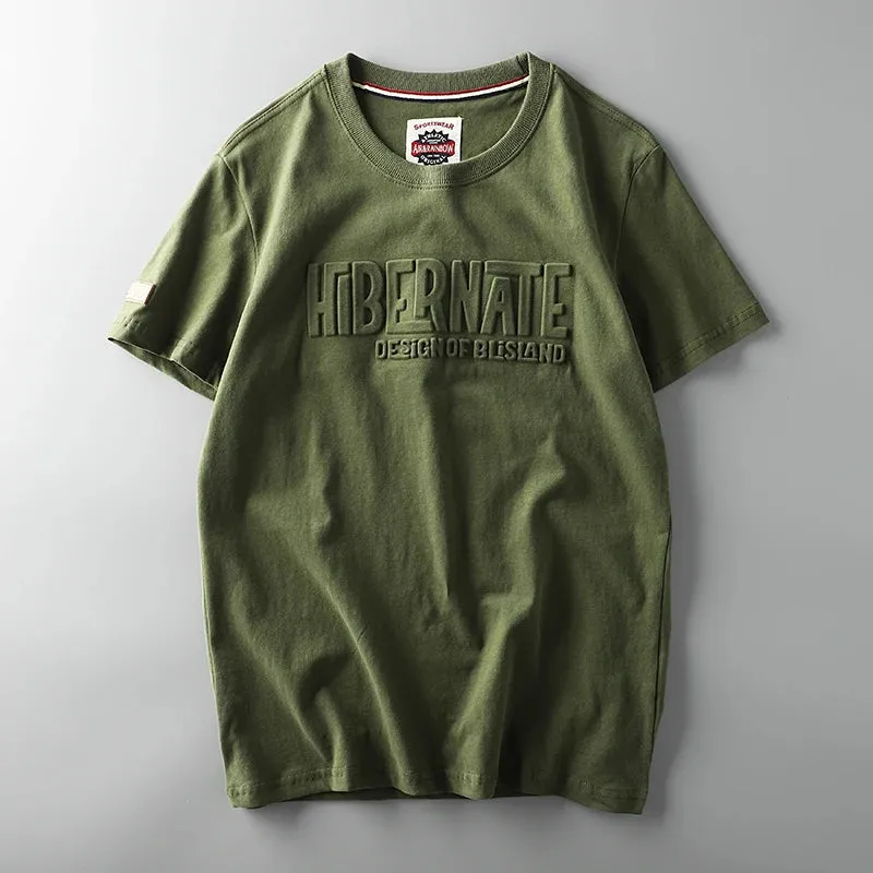"Men's Summer Retro 3D Letter Printed T-shirt | American Style O-neck Casual Cotton Sport Top