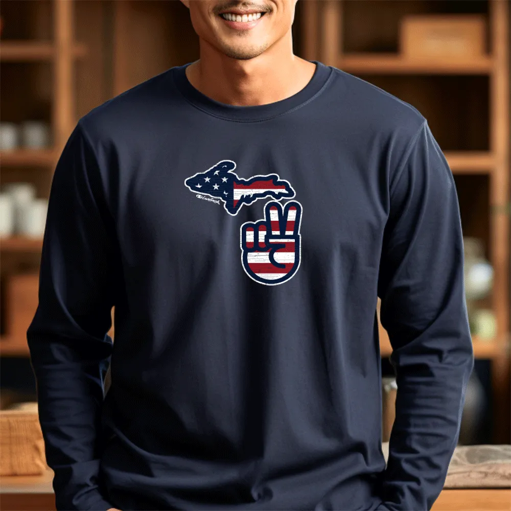 "Michigan Flag Peace" Men's Long Sleeve T-Shirt
