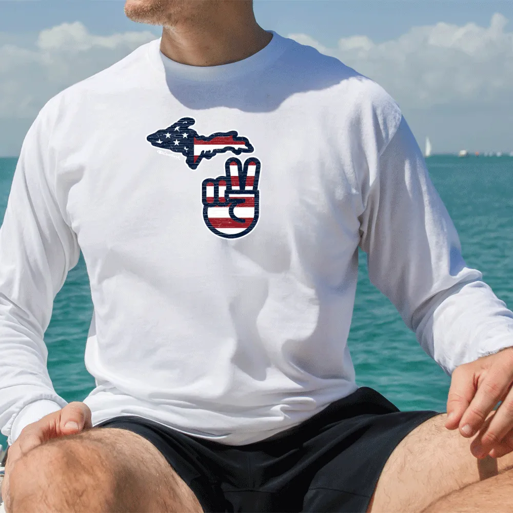 "Michigan Flag Peace" Men's Long Sleeve T-Shirt
