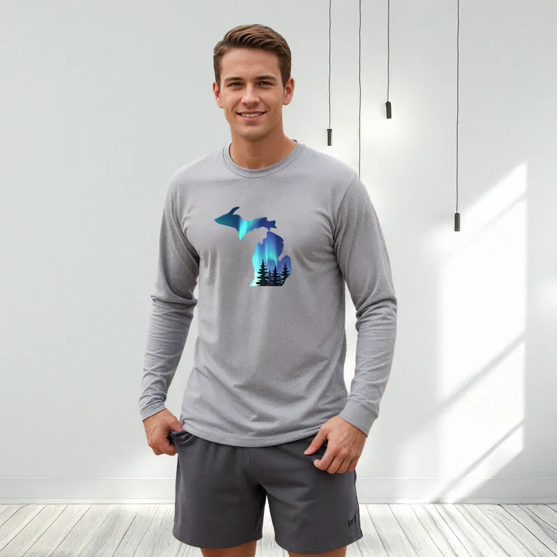 "Michigan Northern Lights" Men's Long Sleeve T-Shirt